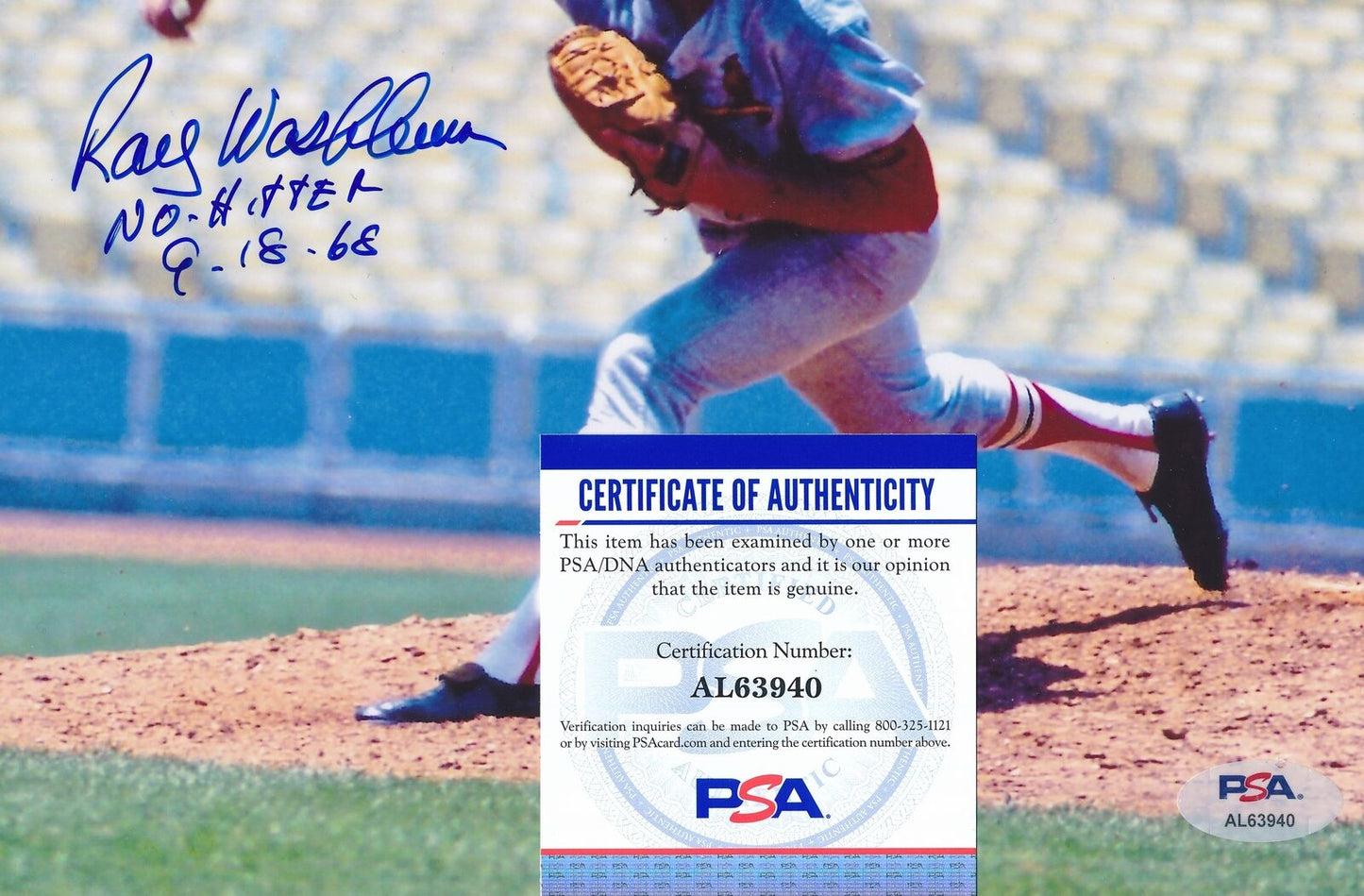 Ray Washburn Autographed/Inscribed 8x10 Photo St. Louis Cardinals PSA/DNA 177800