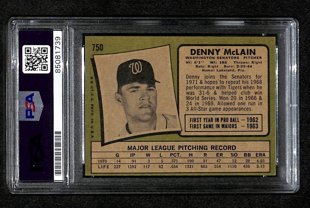 Denny McLain Signed 1971 Topps Card #750 Washington Senators PSA/DNA 184579