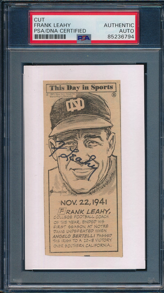 Frank Leahy CFB HOF Signed/Auto Cut on 3x5 Card Notre Dame  PSA/DNA 188305