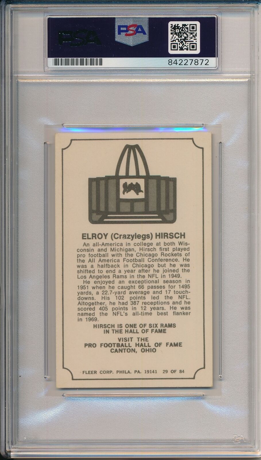 Elroy Hirsch HOF Rams 1974 Fleer Immortal  Roll Signed Card PSA/DNA 152846