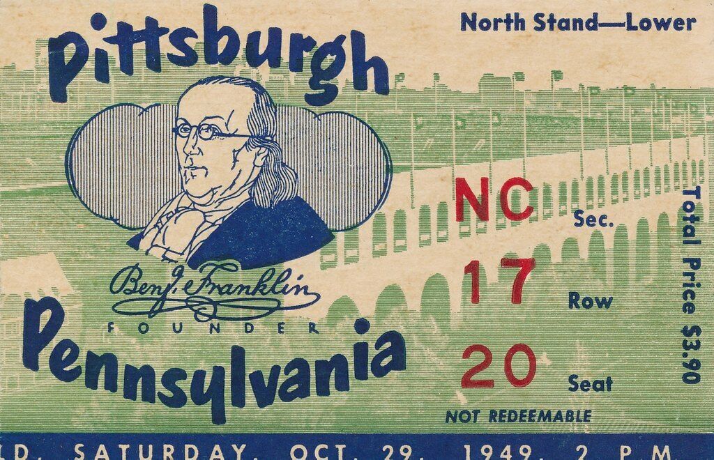 1949 U of Pennsylvania vs. Pittsburgh College Football Game Ticket Stub 144211