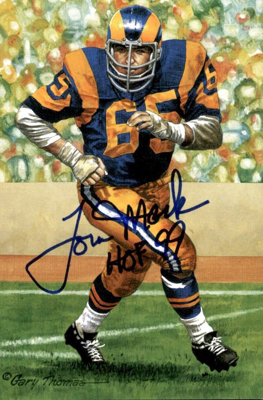 Tom Mack HOF Autographed/Inscr Goal Line Art GLAC Postcard Los Angeles Rams JSA