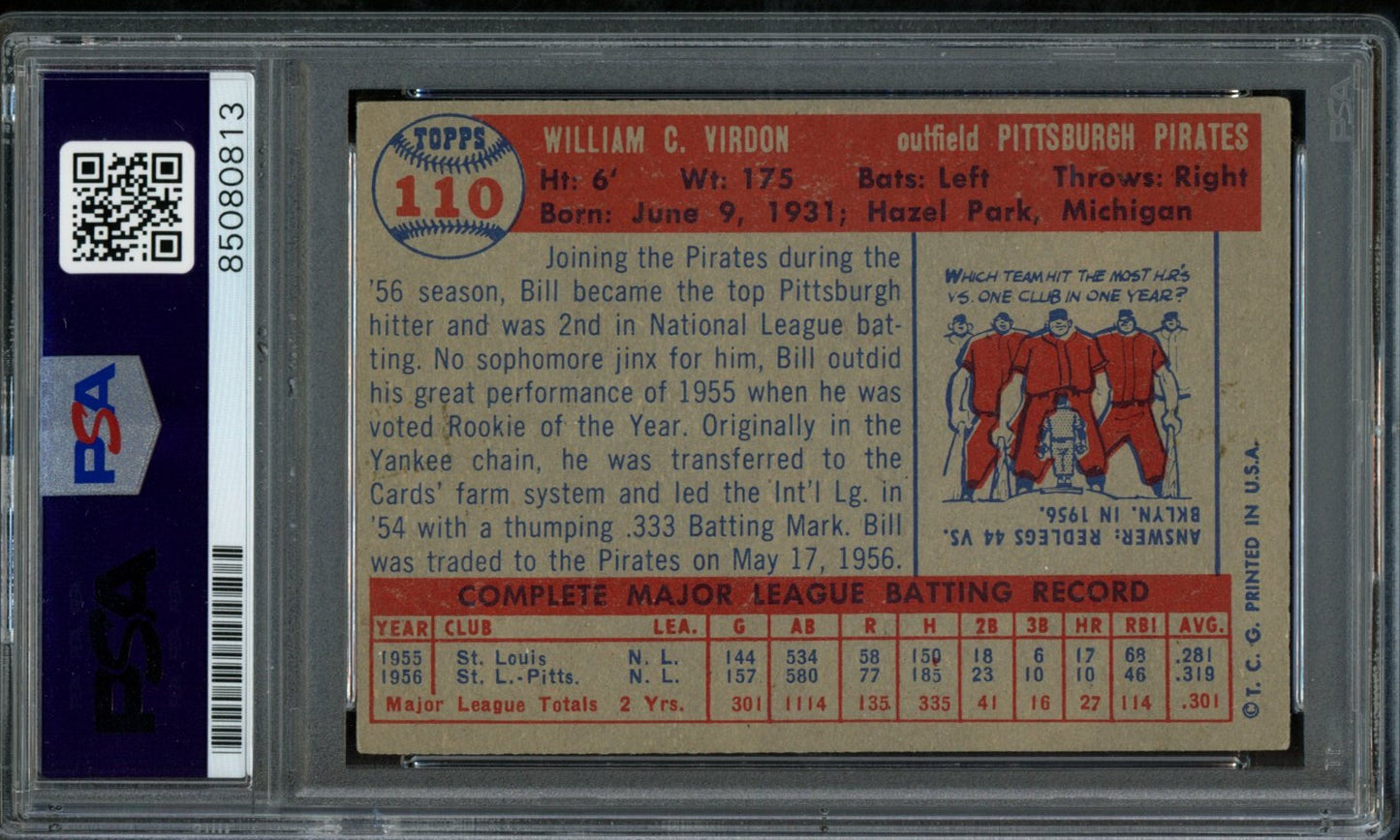 1957 TOPPS Bill Virdon #110 Auth Card Signed Pittsburgh Pirates PSA/DNA 184120