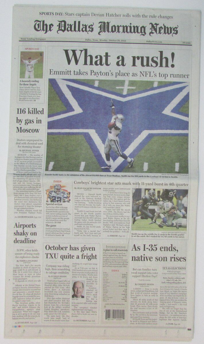 Emmitt Smith Cowboys NFL Career Rushing Record 2002 Dallas Morning News 147867