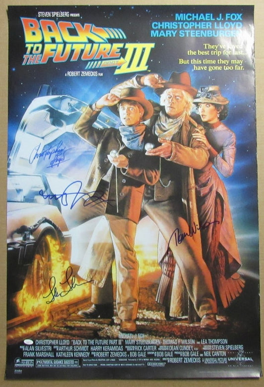 "Back to the Future III" Multi-Autographed by 4 Actors 27x40 Movie Poster JSA