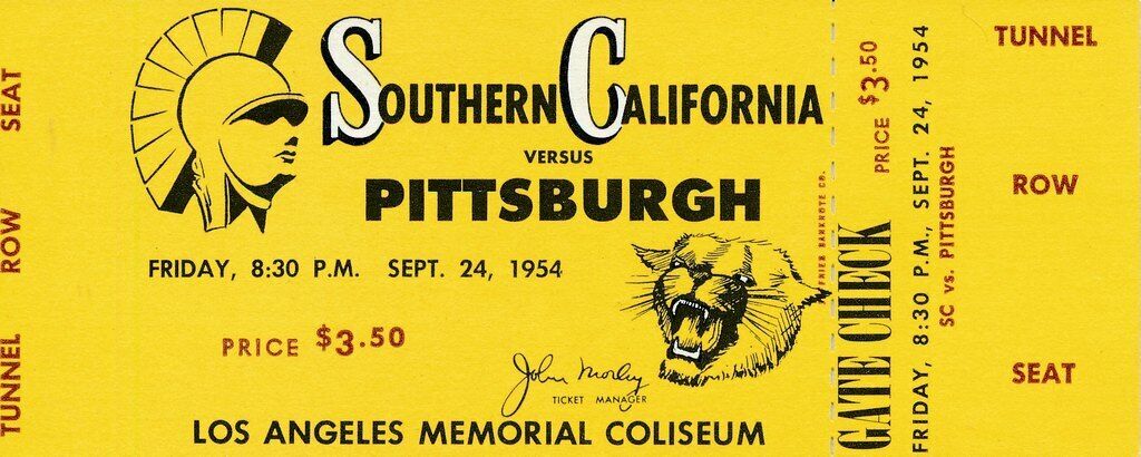 1954 Southern Cal USC vs. Pittsburgh College Football Game Full Ticket 144241