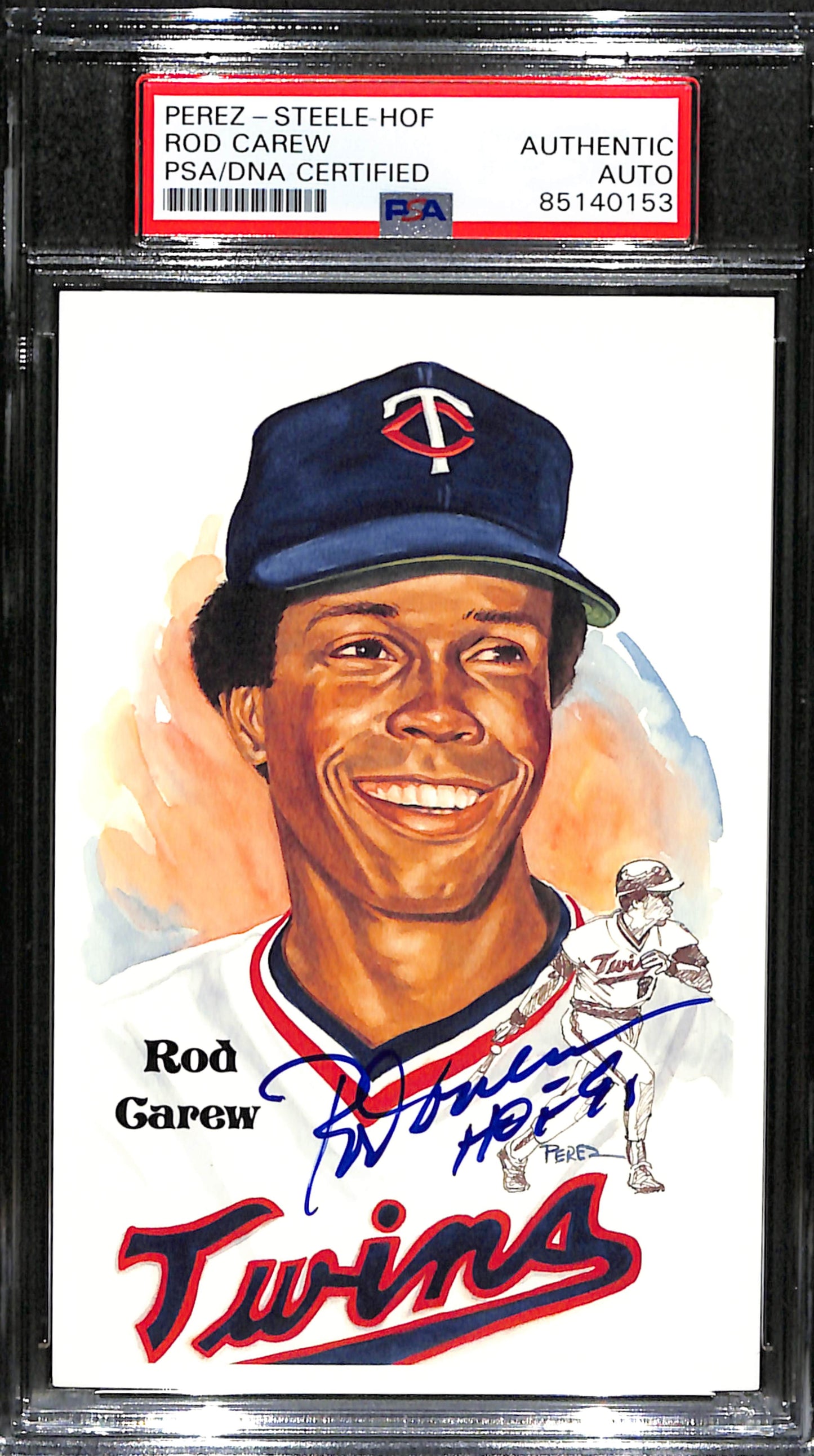 Rod Carew HOF Signed/Inscr 1991 Perez-Steele Postcard Twins PSA/DNA 185061