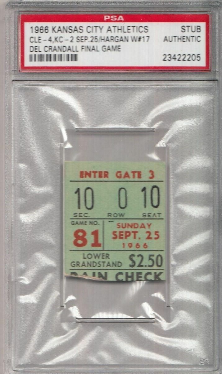 Del Crandall Final Game Slab Ticket Stub 1966 Cleveland Indians PSA 132090