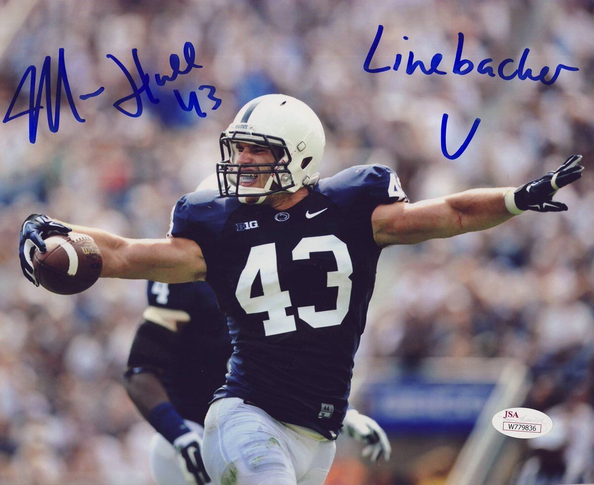 Mike Hull PSU Nittany Lions Signed  Blue Linebacker U  8x10 INT Photo JSA 136785