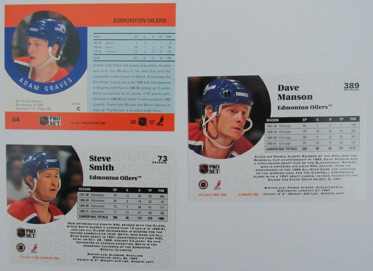 Lot of 3 Signed/Autographed Edmonton Oilers 1990-91 NHL Trading Cards 159344