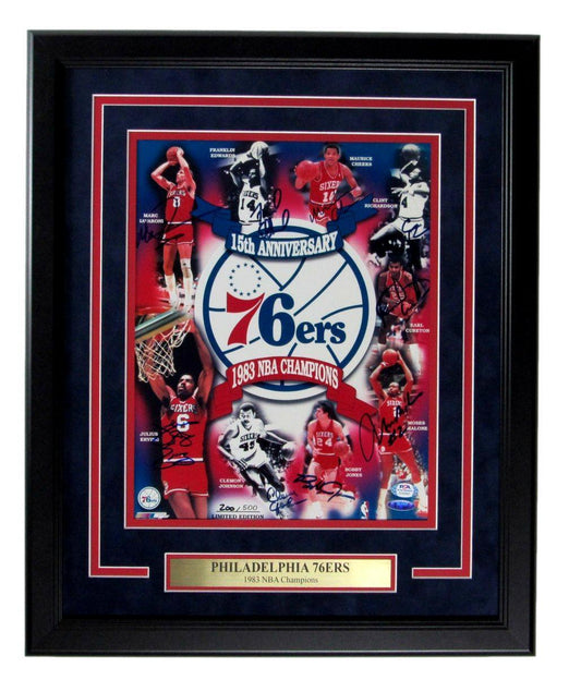 76ers 1983 NBA Champions Team Signed/Auto 11x14 Photo Framed PSA/DNA 166795