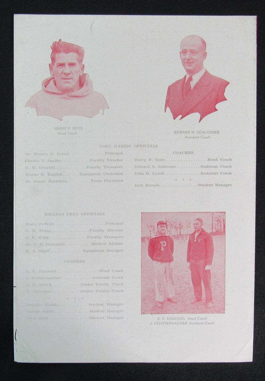 November 22, 1945 John Harris High vs. William Penn High School Football Program