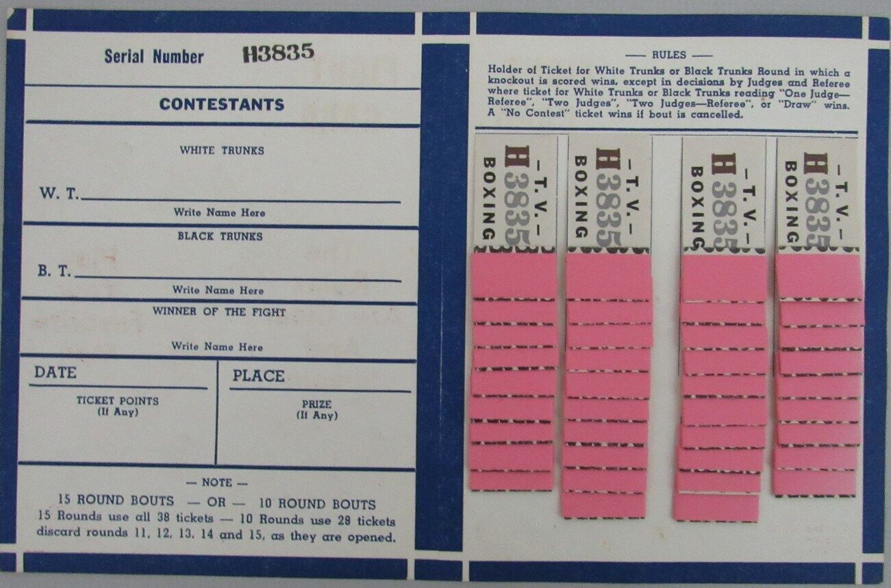 1943 Television and Radio Fight Card Betting Tickets 162287