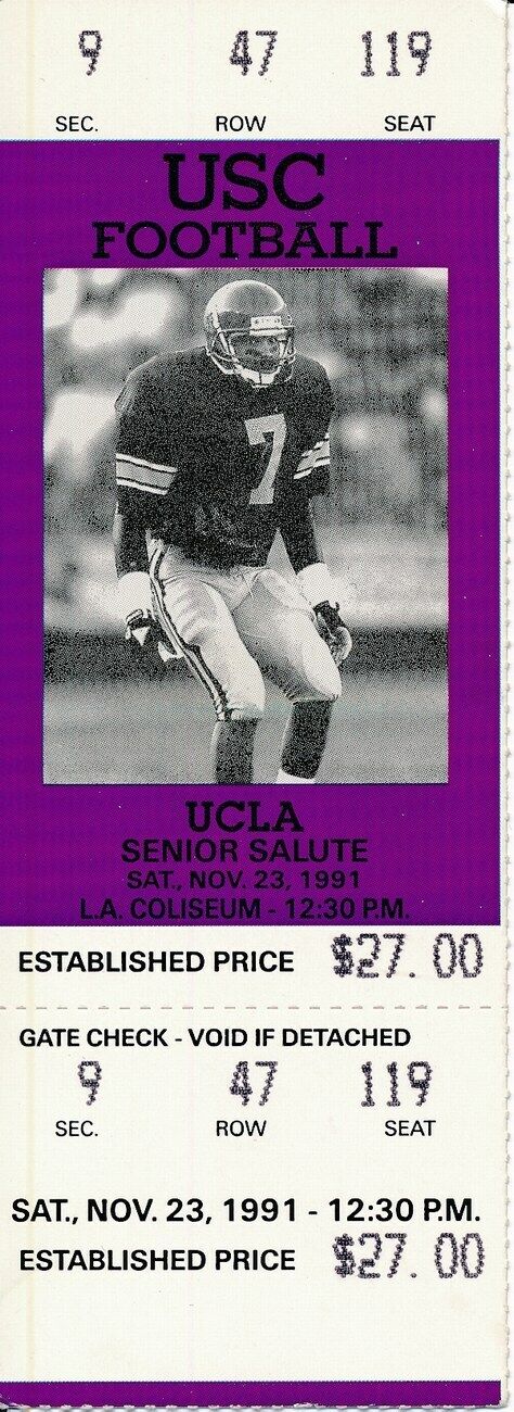 1991 USC Trojans vs. UCLA Football Game Ticket Stub 148621