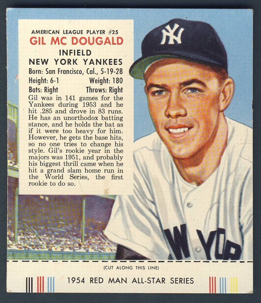 1954 RED MAN WITH TAB GIL MC DOUGALD New York Yankees #25 VG+ EX 128266