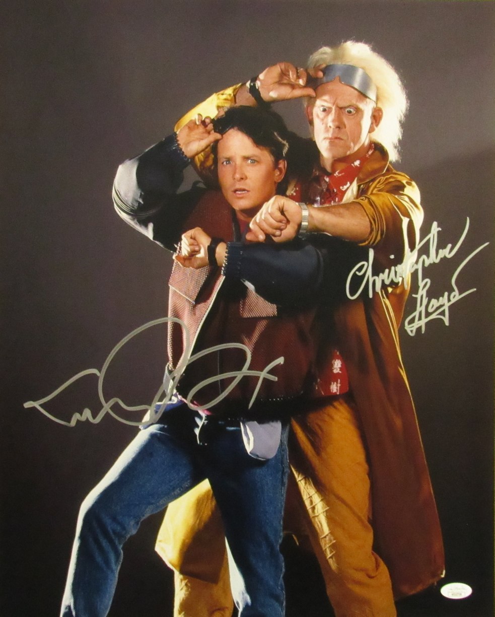 Michael J Fox/Christopher Lloyd Sign/Auto 16x20 Photo Back to the Future JSA 682