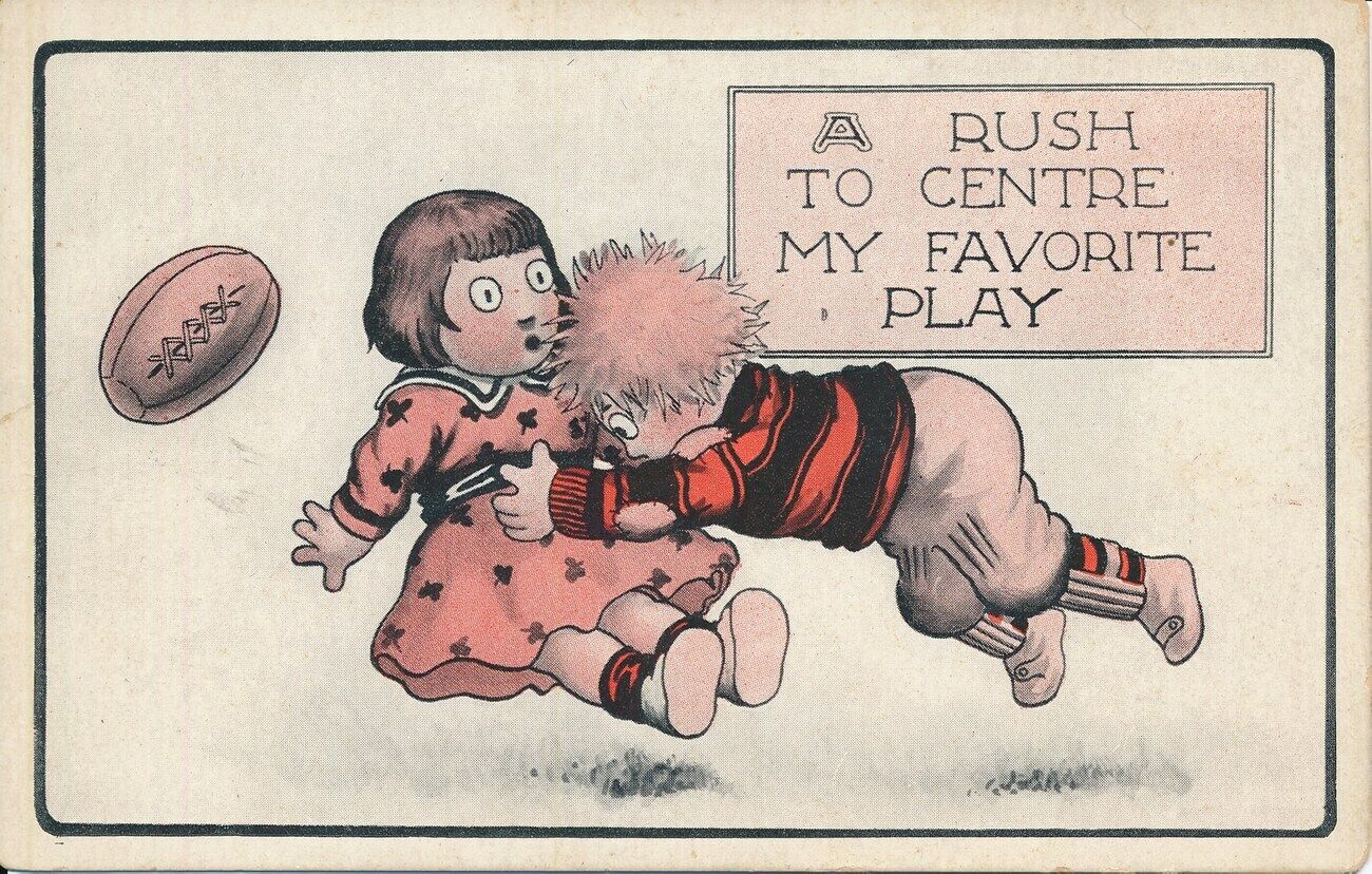 Vintage Football Themed Post Card "A Rush to Centre My Favorite Play" 148969