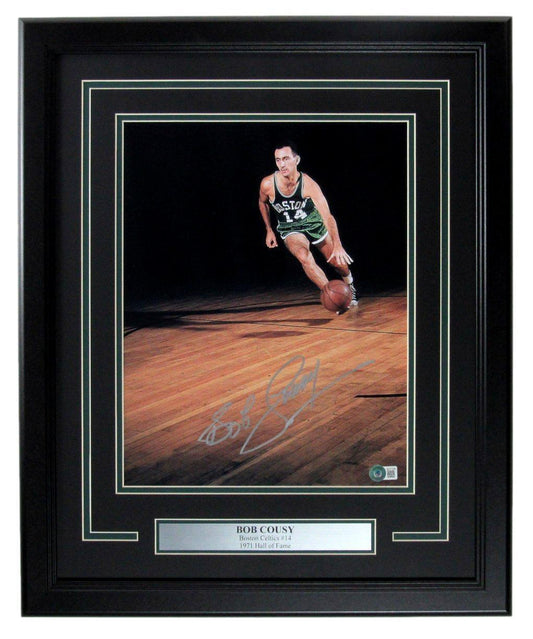 Bob Cousy HOF Autographed 11x14 Photo Boston Celtics Framed Beckett