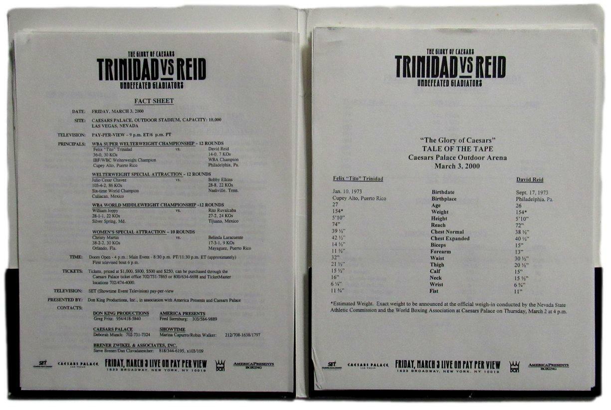 2000 World Welterweight Championship Boxing Trinidad vs. Reid Press Kit 167484