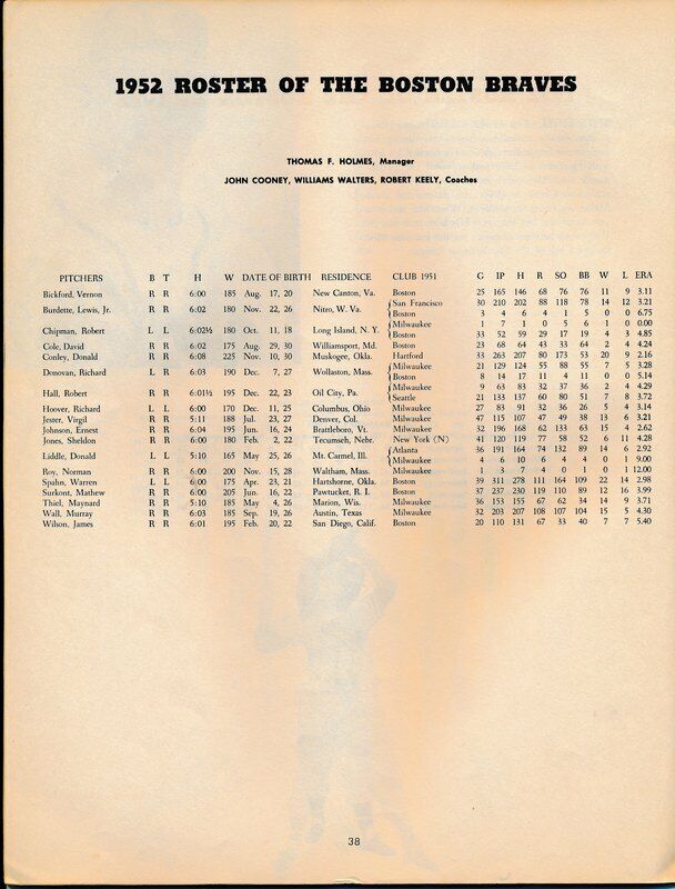 Boston Braves 1952 Official Yearbook 142083