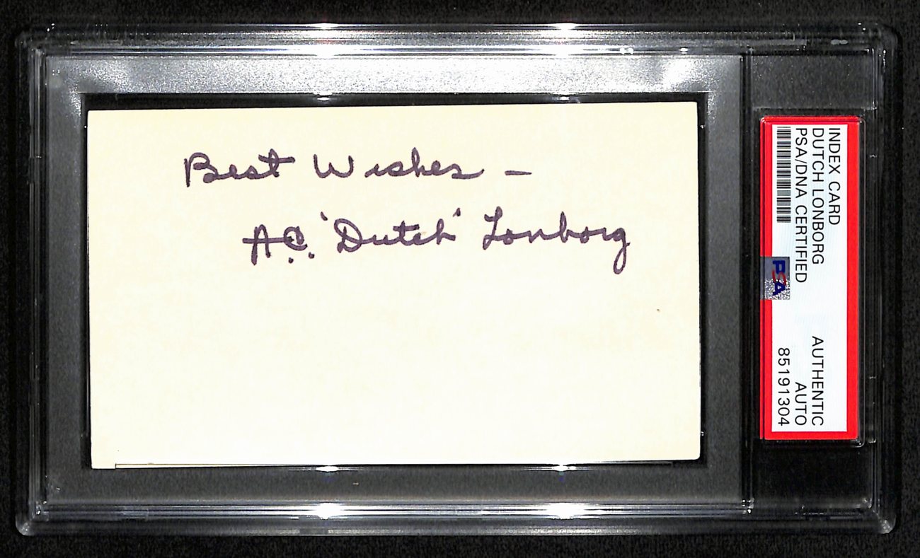 Dutch Lonborg HOF Signed/Inscribed 3x5 Index Card Northwestern PSA/DNA 188573