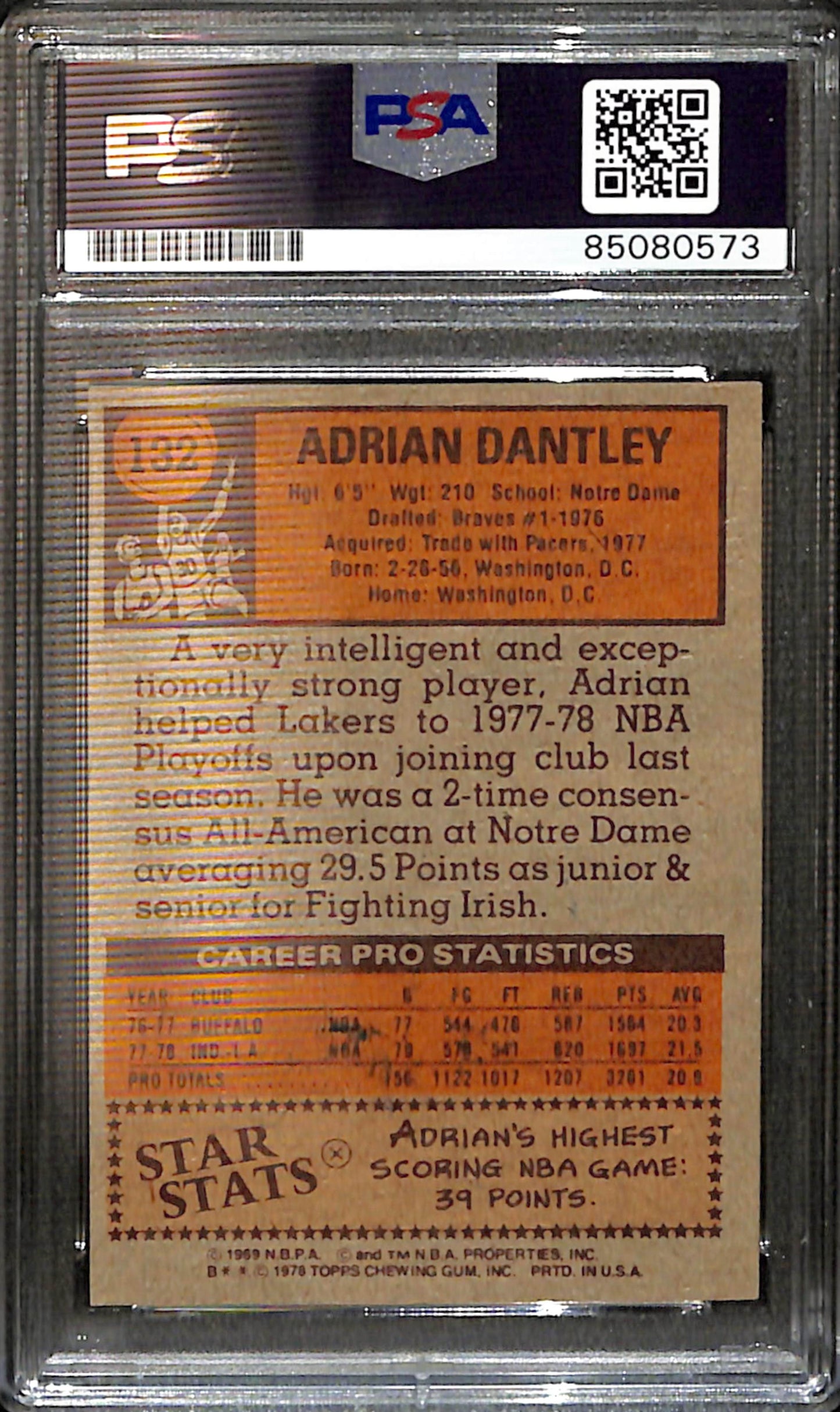 Adrian Dantley Signed/Auto 1978 Topps Card #132 Lakers PSA/DNA 185421