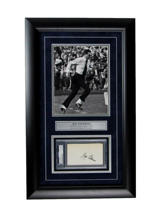 Joe Paterno Penn State Signed 3x5 Index Card w/ 8x10 Photo Framed PSA/DNA 166692