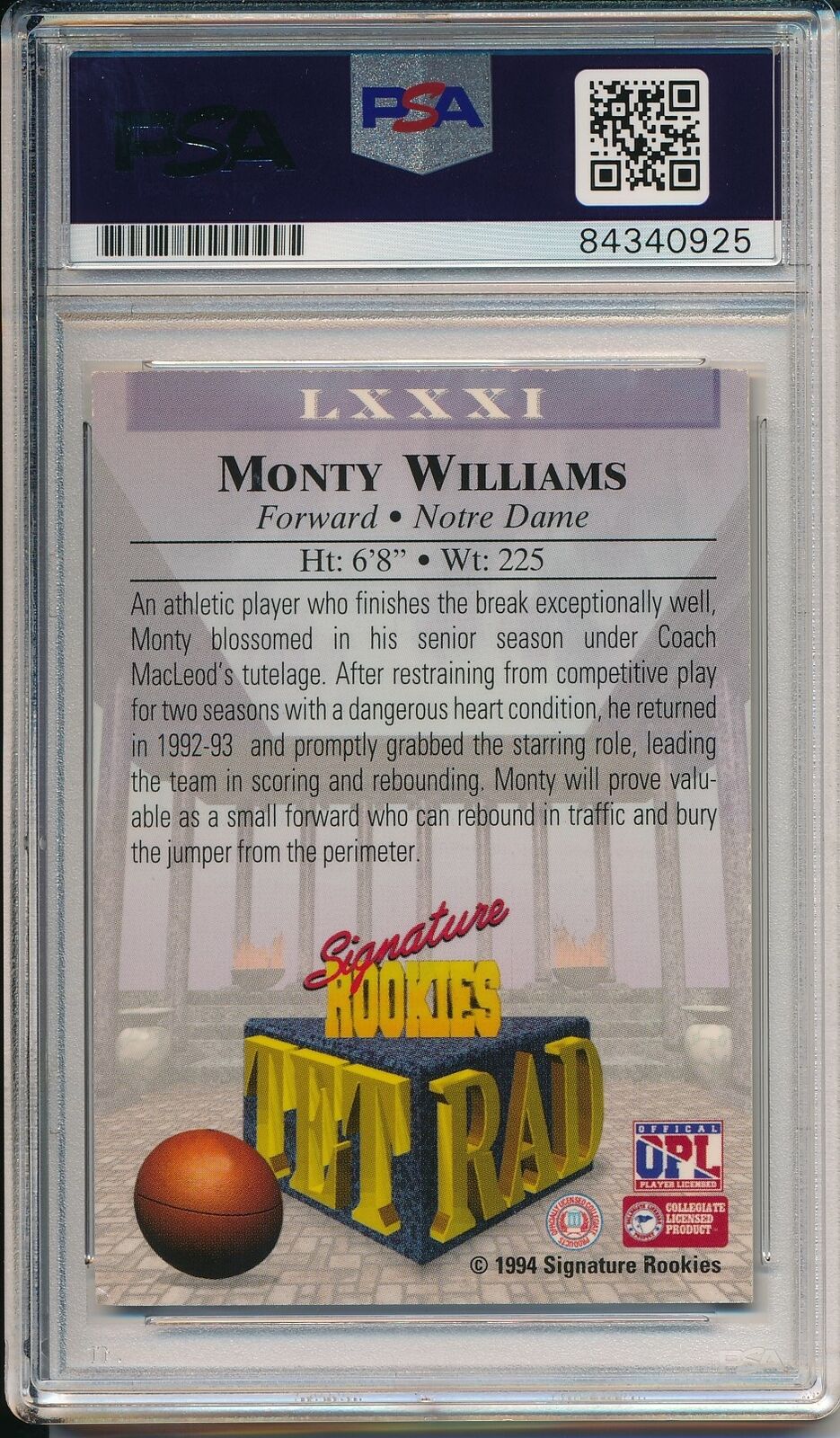 Monty Williams Knicks Signed/Auto 1994 Signature Rookies Card PSA/DNA 163622