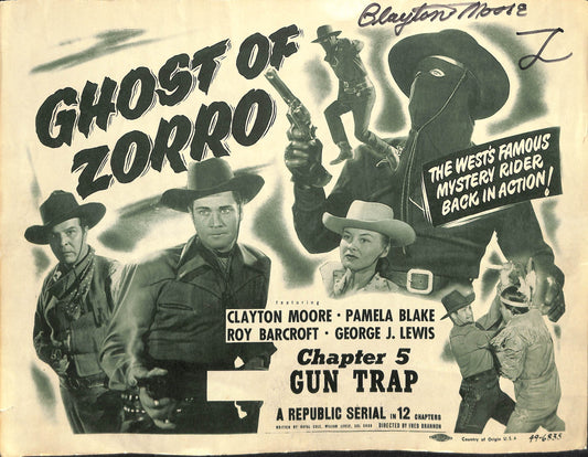 Clayton Moore Signed "Ghost of Zorro" 11x14 Lobby Card 180792