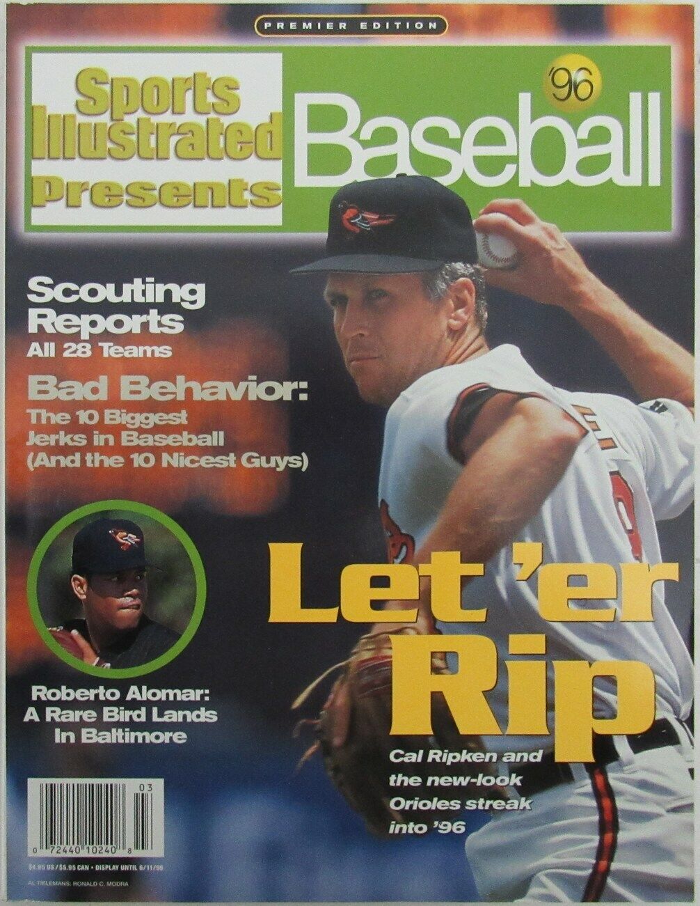 1996 SI Pro Baseball Preview with Cal Ripken Jr. on Cover Newstand 163968