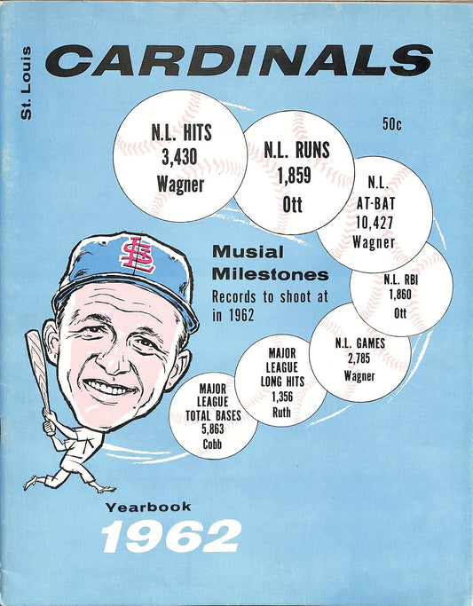 1962 St. Louis Cardinals Baseball Yearbook  Musial Cover, Gibson, Flood 180215