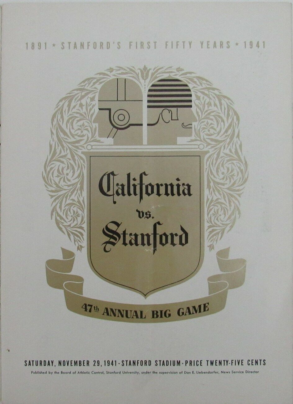 1941 California vs. Stanford College Football Game Souvenir Program 163185