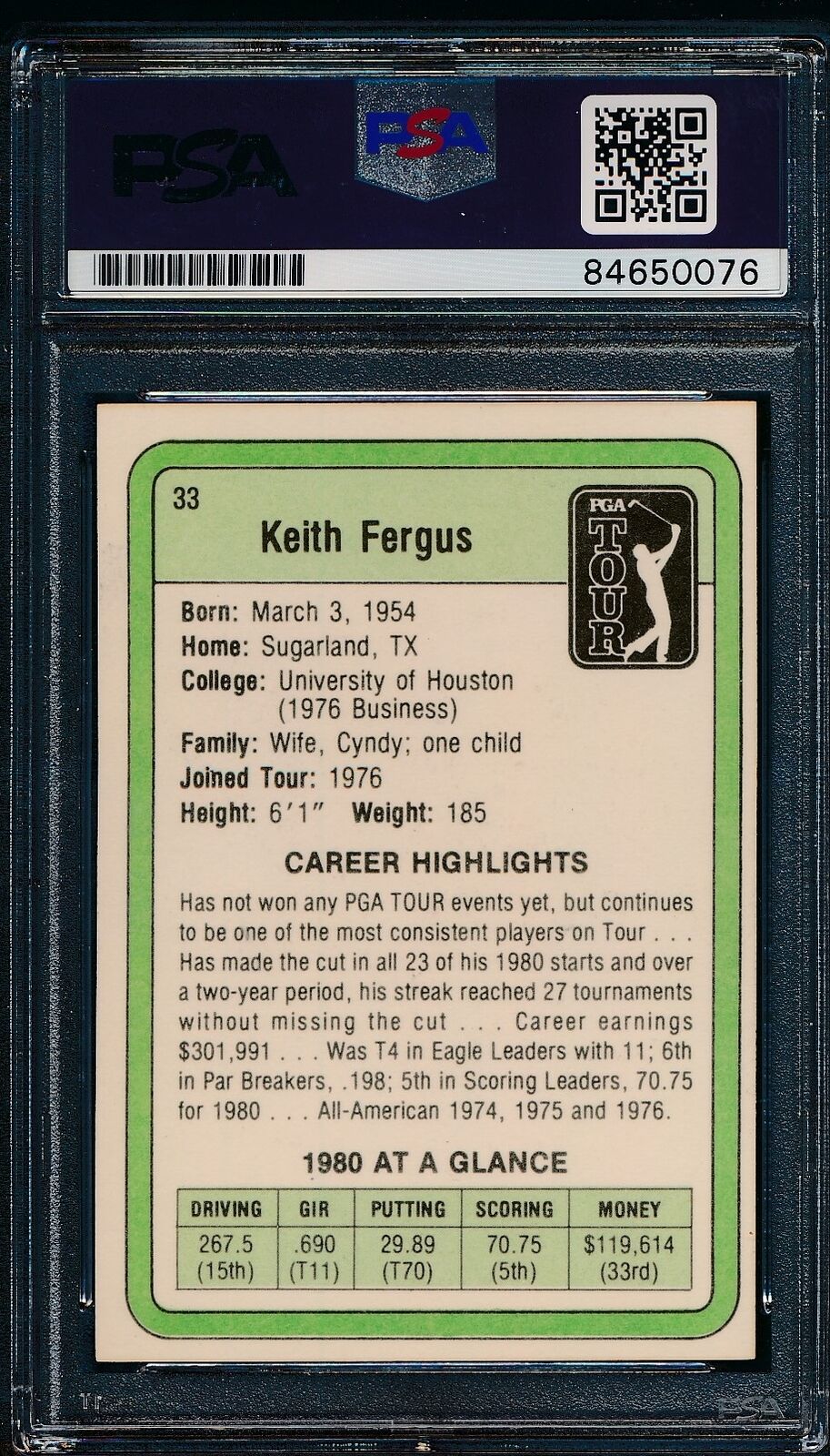 1981 DONRUSS PGA Keith Fergus #33 Authentic Card Signed PSA/DNA 176004