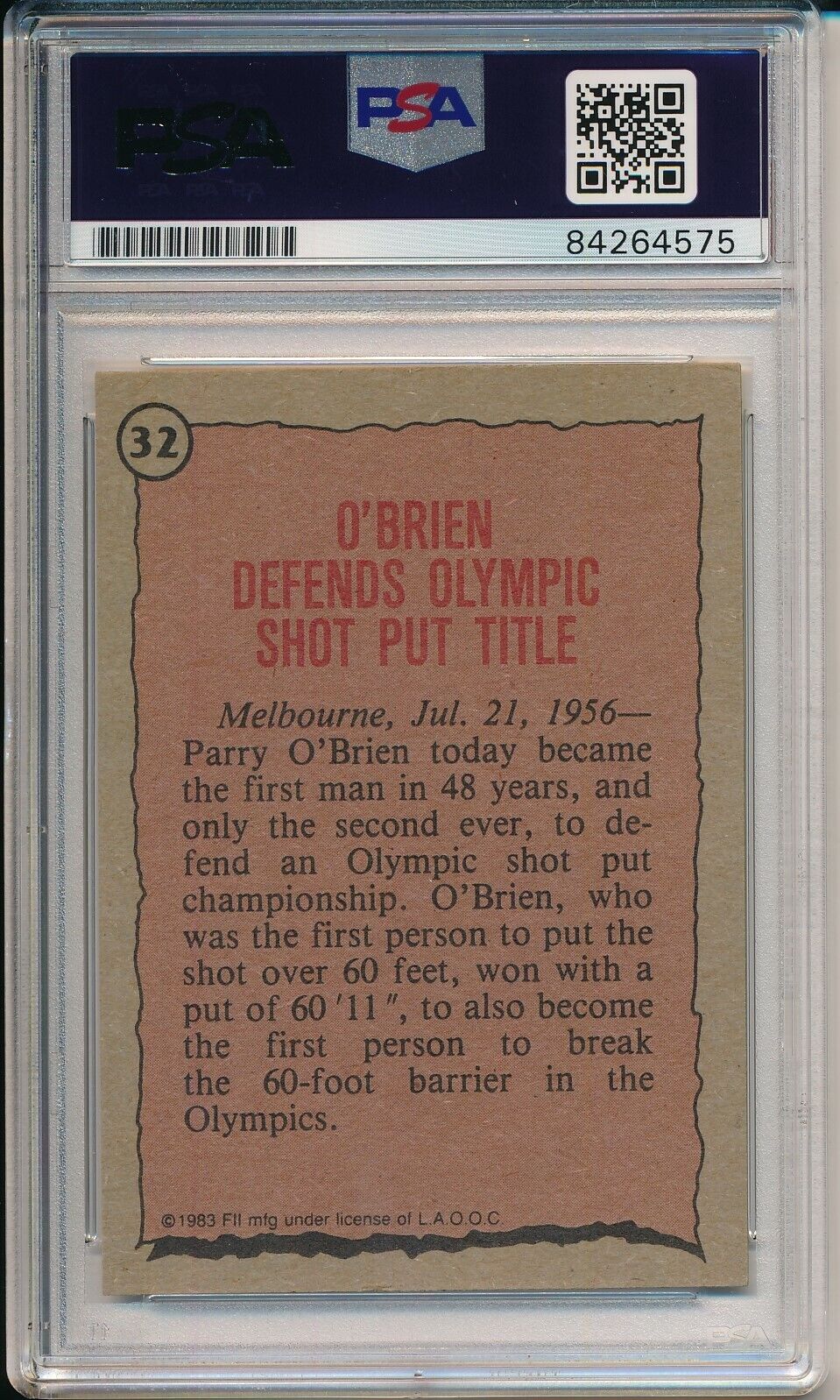 Parry O'Brien Olympic Champ Signed/Auto 1983 G/O Card #32 PSA/DNA 156715