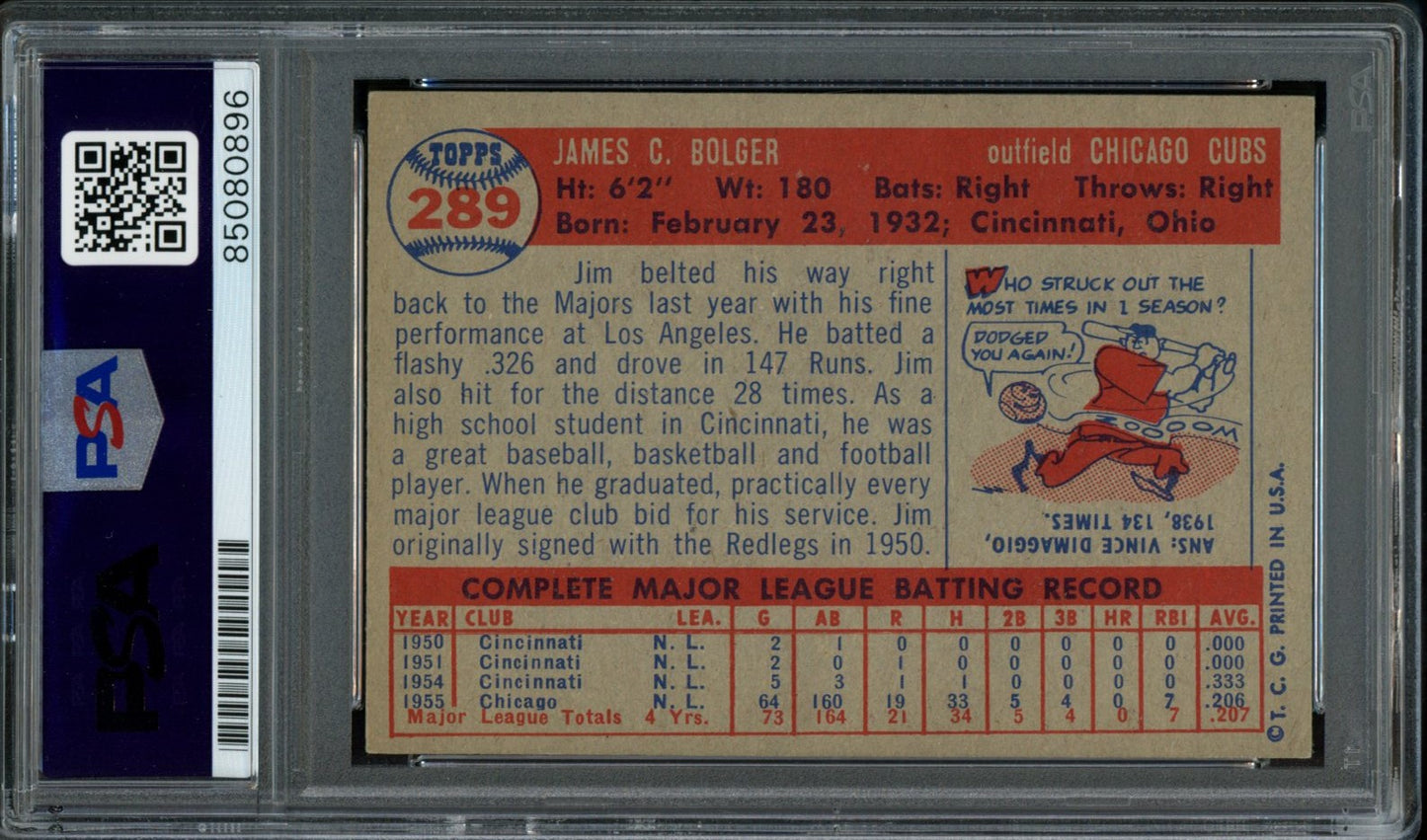 1957 TOPPS Jim Bolger #289 Auth Card Signed Chicago Cubs PSA/DNA 184130
