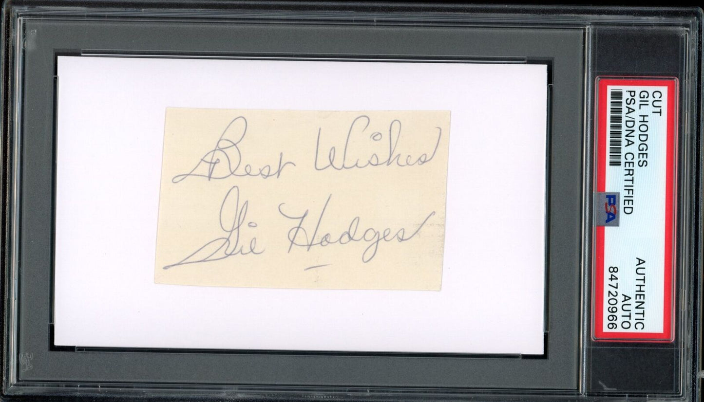 Gil Hodges HOF Autographed/Inscr Cut on 3x5 Index Card Brooklyn Dodgers PSA/DNA