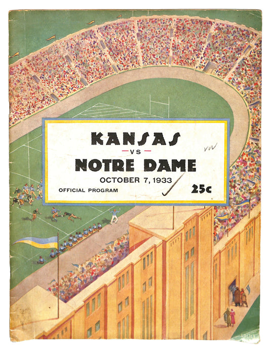 10/7/1933 Kansas vs. Notre Dame College Program 185792