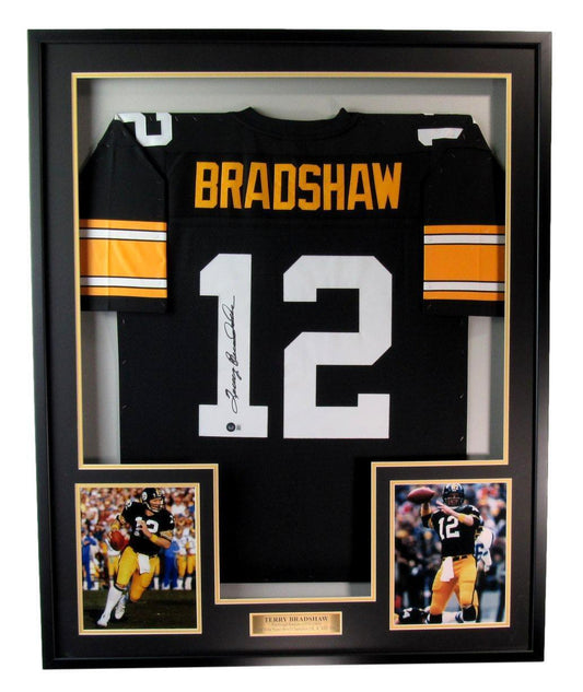 Terry Bradshaw Autographed Mitchell & Ness Jersey Steelers Framed Beckett 180918