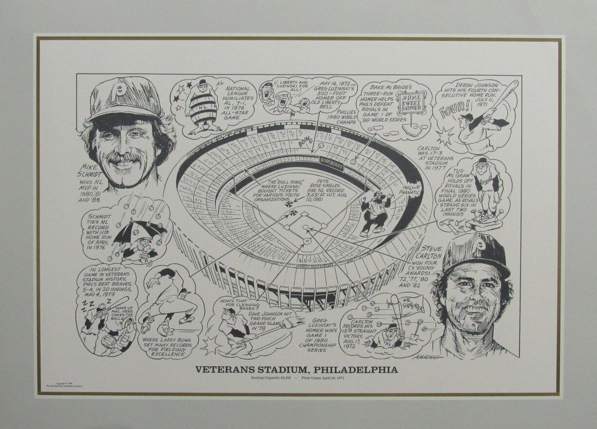 Veterans Stadium, Philadelphia 22x16 Lithograph w/ Mike Schmidt & Steve Carlton