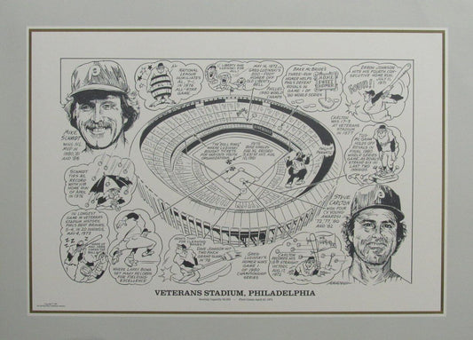 Veterans Stadium, Philadelphia 22x16 Lithograph w/ Mike Schmidt & Steve Carlton