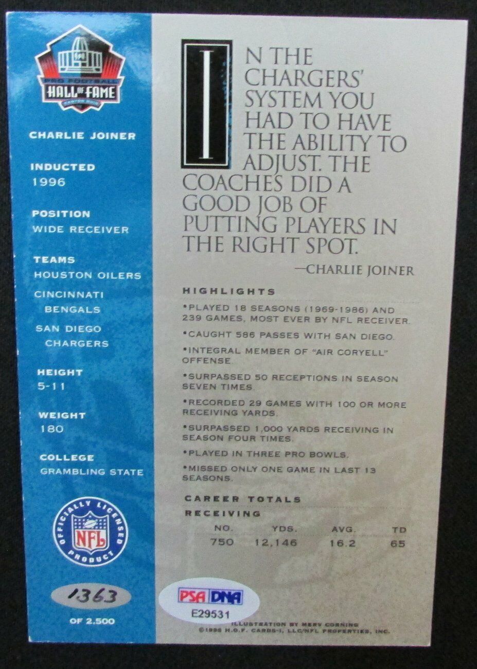 Charlie Joyner San Diego Chargers HOF Signed Postcard PSA/DNA 151109
