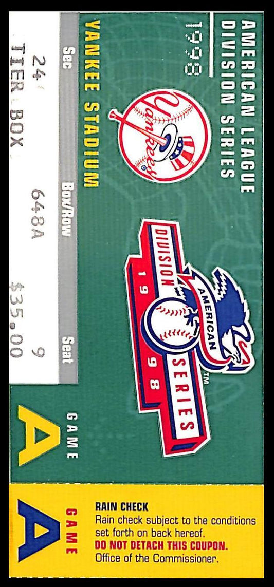 September 29, 1998 ALDS Game 1 Ticket Stub Yankees vs. Rangers 179659