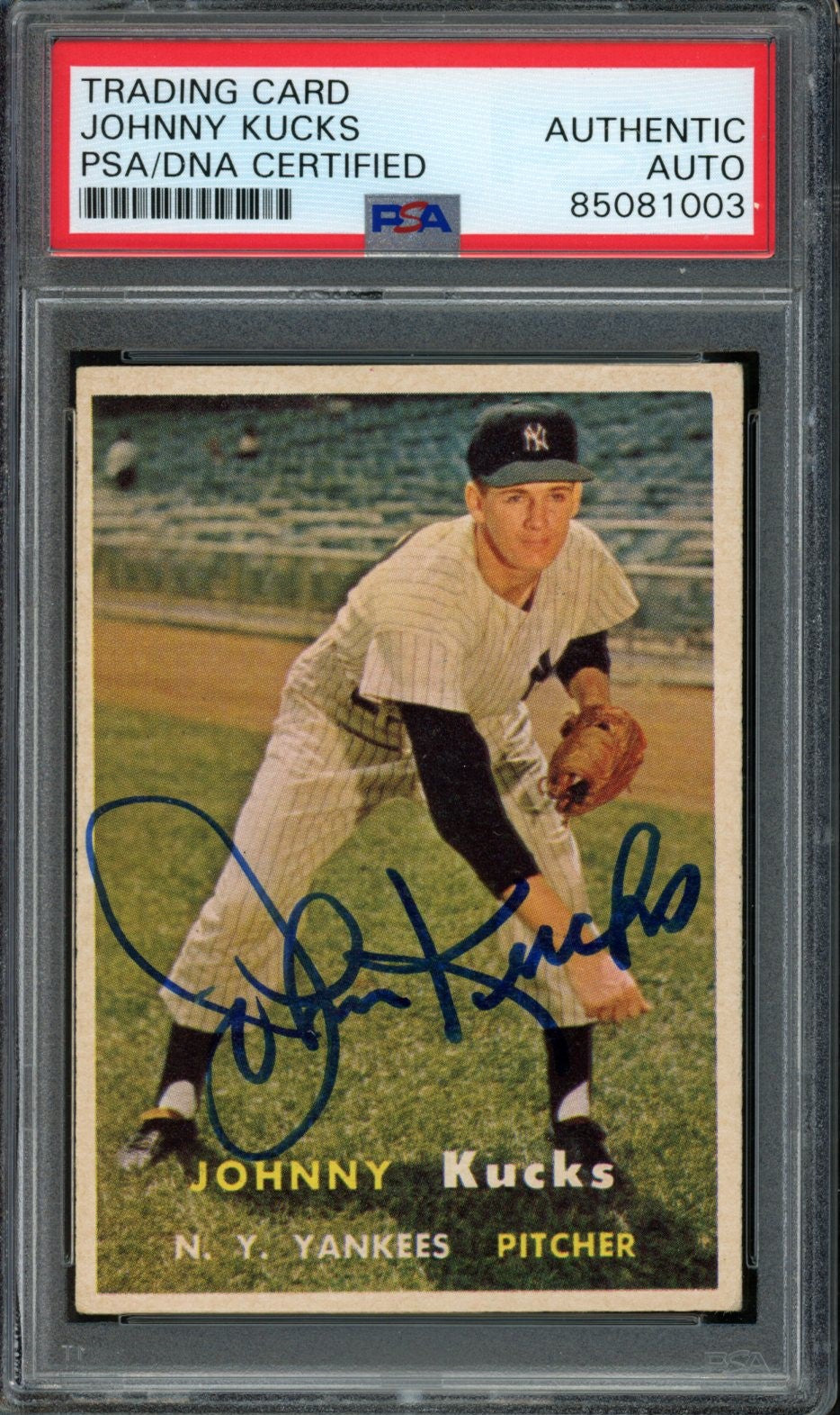 Johnny Kucks Signed 1957 Topps Card #185 New York Yankees PSA/DNA 184168