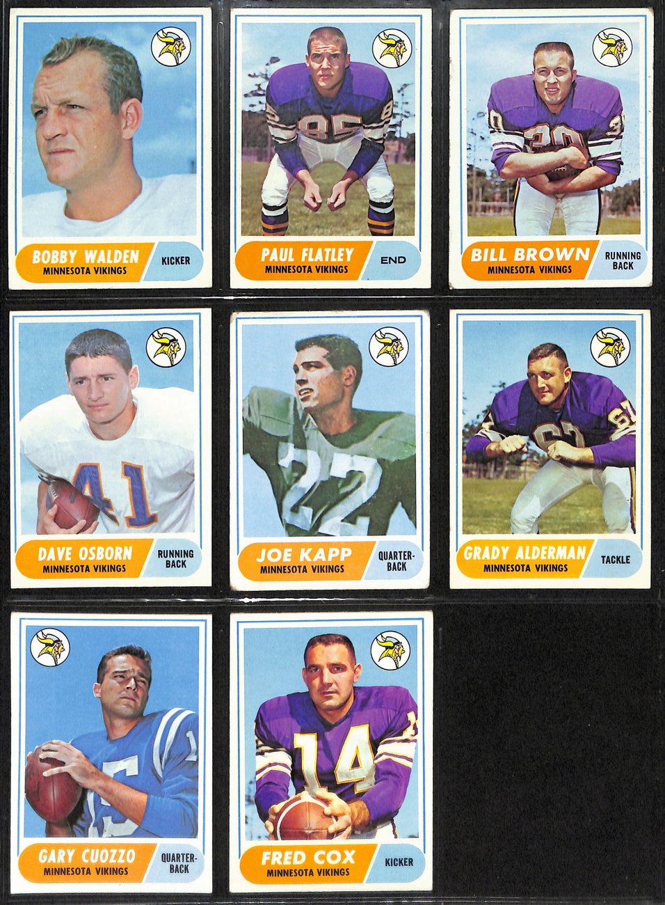 1968 TOPPS Football Vikings Team Cards (8) 189258