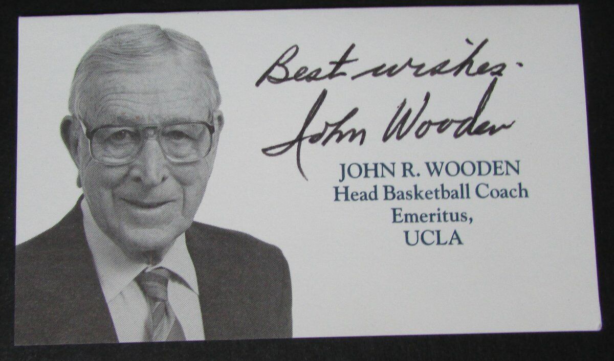 John Wooden UCLA Bruins  Hand Signed 2x4 Coast Savings Business Card 145413