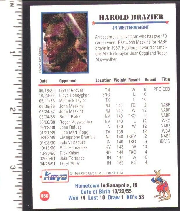 Harold Brazier Boxer Signed/Autographed 1991 Kayo Trading Card #56 151865