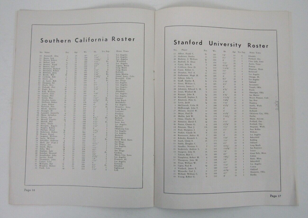 1939 Southern California USC vs. Stanford College Football Game Program 151847