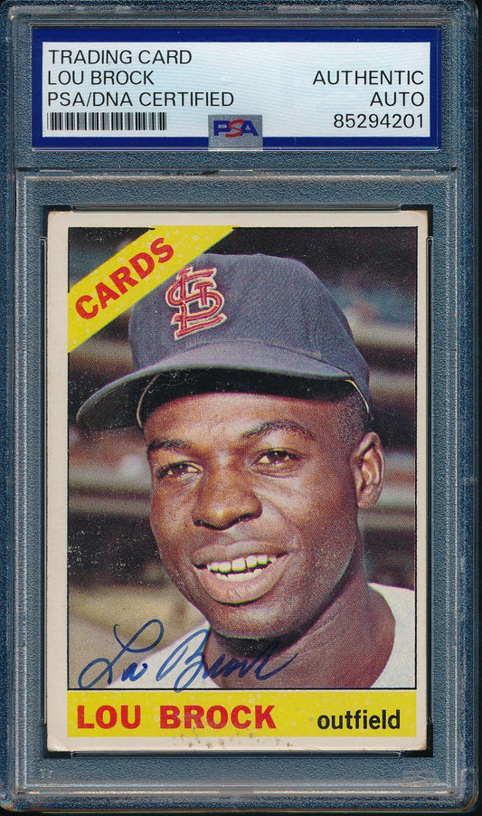 Lou Brock HOF Signed/Autographed 1966 Topps Card #125 Cardinals PSA/DNA 190593