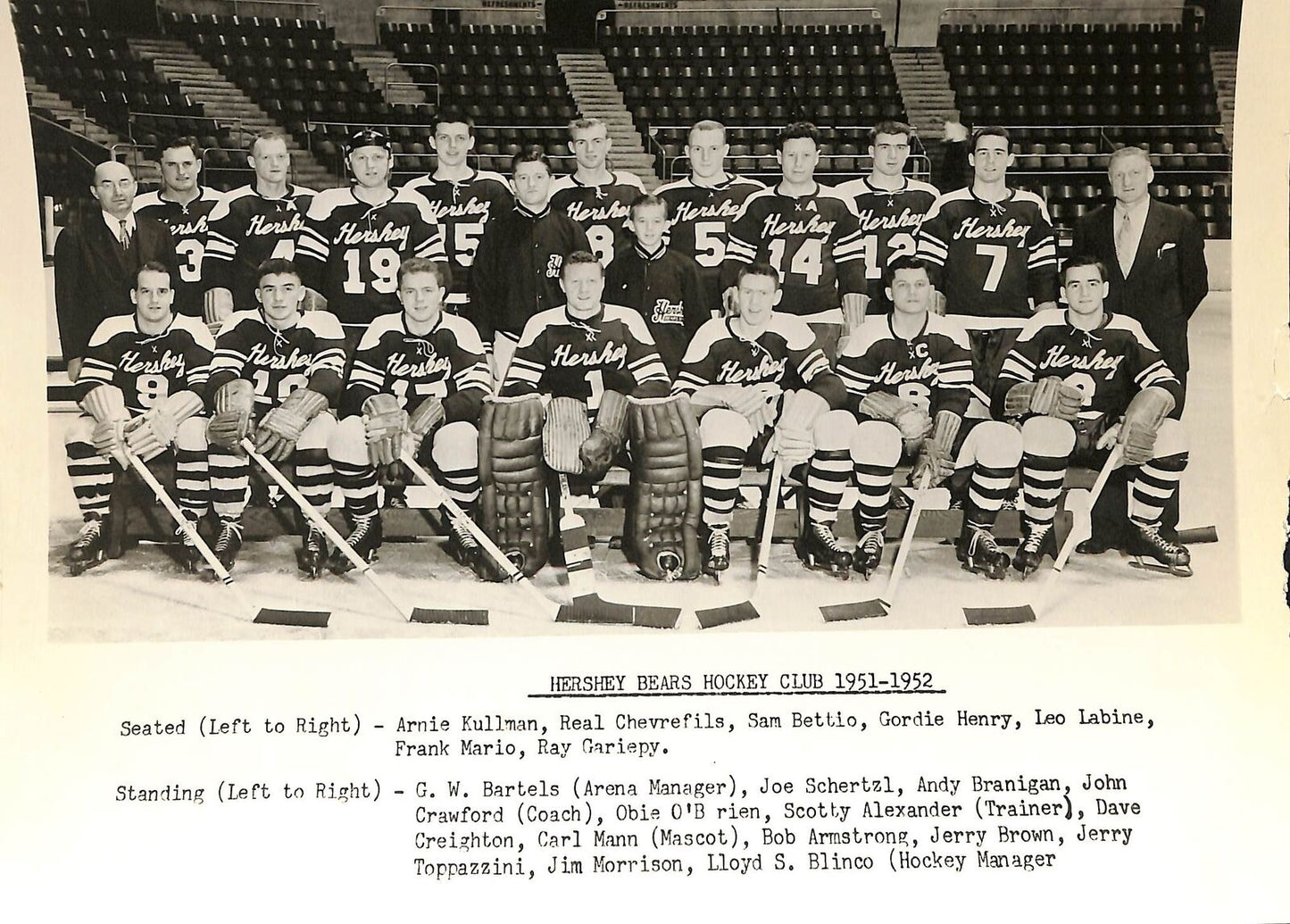 1951-52 Vintage Hershey Bears AHL Team Issued Glossy 8x10 Team Photo 180745