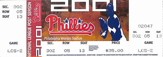 2001 Philadelphia Phillies Phantom Playoff Full Ticket BA187574